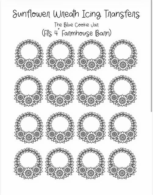 Sunflower Wreath Royal Icing Transfer Sheet
